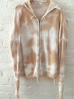 ASO Greys Anatomy Beige Tie Dye Knit Hoodie Full Zip Frayed Hem Full Zip Large